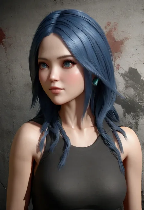 a close up of a person with blue hair and a crop top, 3 d render character art 8 k, 3d character realistic, realistic anime 3 d style, photorealistic anime girl render, highly detailed character, female lead character, realistic character concept, anime st...