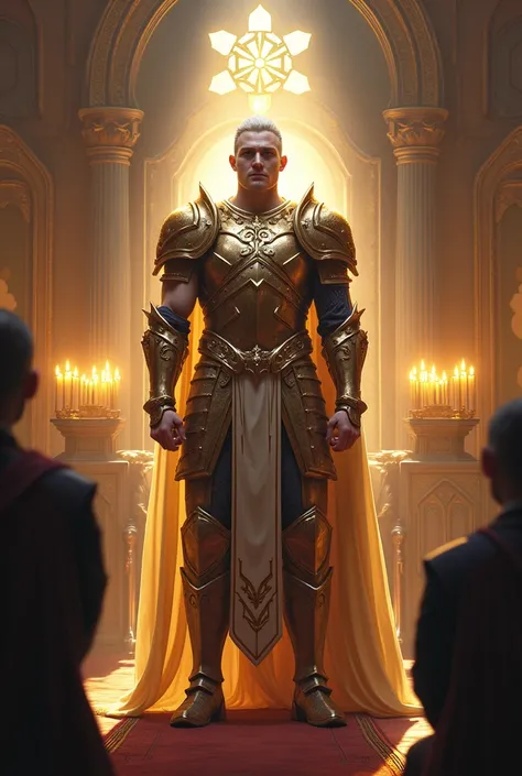 Sir Michael the radiant (male aasimar), the personal champion of the King of Evenguard, and crown paladin.