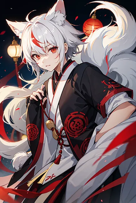 Male Kitsune , short white hair,red eye, Japanese and Fringe, taken, 