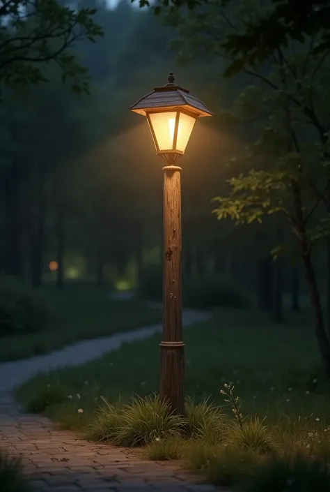 wooden lamp post at night in the park