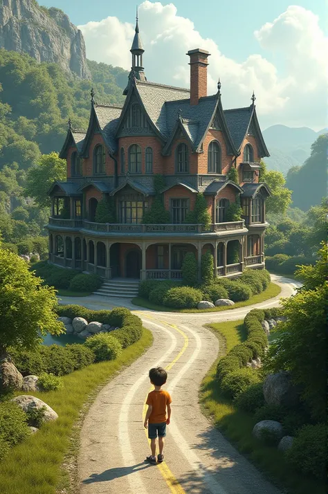 A boy created big house highly detailed 3D HD in a road