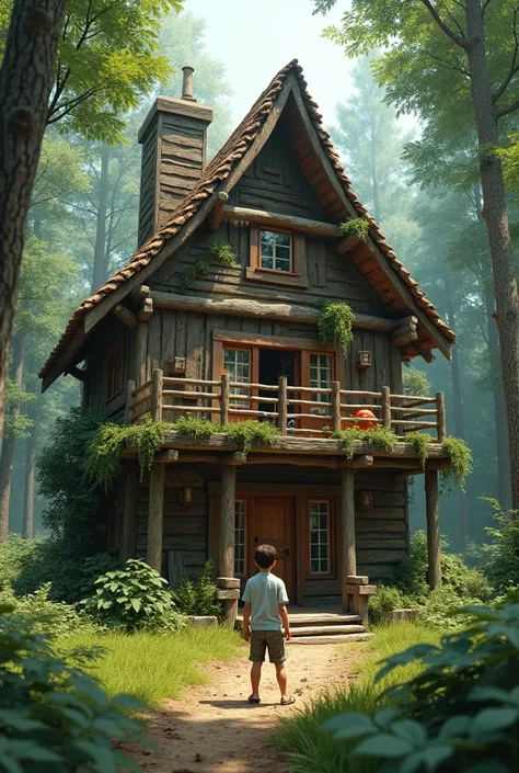 A boy created big house highly detailed 3D HD in a forest