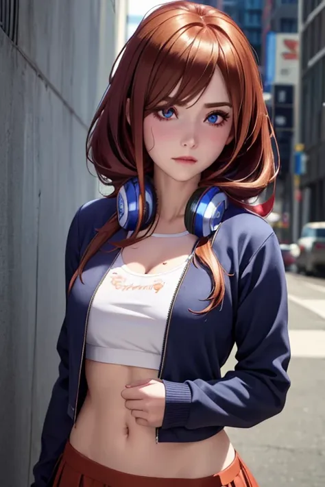 (best quality, 4K, 8K, high resolution, masterpiece : 1.2), ultra-detailed, (realistic, photorealistic : 1.37), Hot girl, Miku Nakano, (messy hair, brown hair : 1.2), headphones around neck, eyeliner, (perfect lighting : 1.2), beautiful and extremely detai...