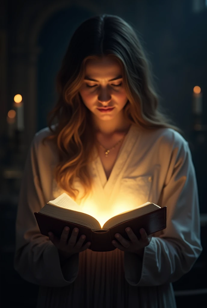 AN OPEN BIBLE IN THE HANDS OF A PERSON GIVING A GLOW