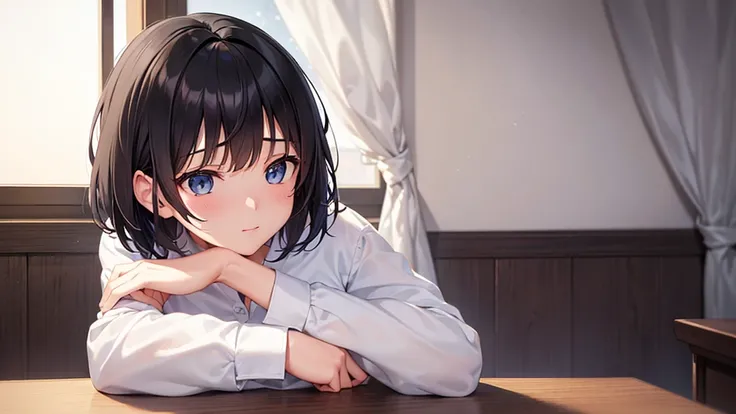 ultra detailed,extremely detailed CG unity 8k wallpaper,detailed beautiful face and eyes,very detailed background,(depth of field:1.2),(foreshortening) a anime-style scene of a young woman sitting by her bedroom window at night, gazing out thoughtfully,(((...