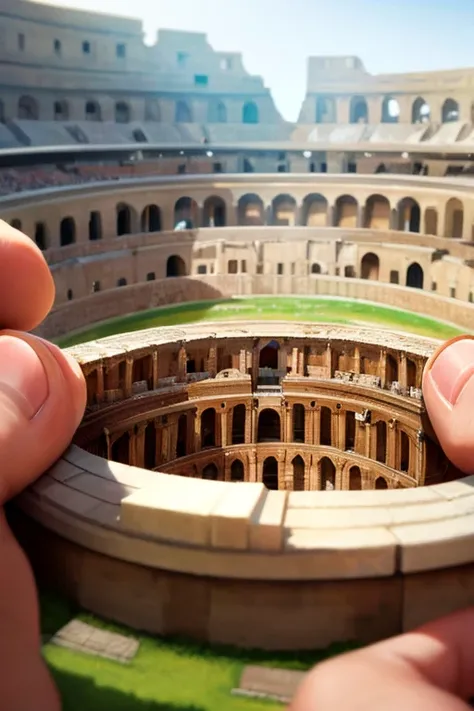 Miniature photography、Colosseum miniature、Miniature close-up、Touch with hands