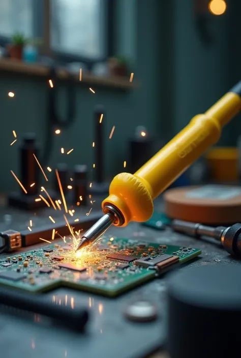 Picture of soldering iron of yellow colour