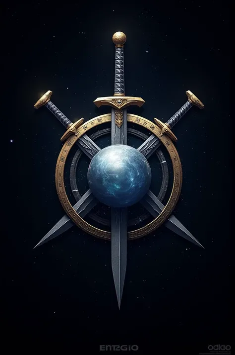 Create a ball orion logo with sword and shield