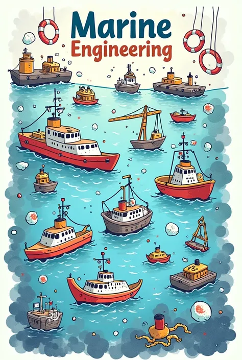 Generate a picture about marine engineering  in doodle art make sure theres no human ang make it more simple and compact