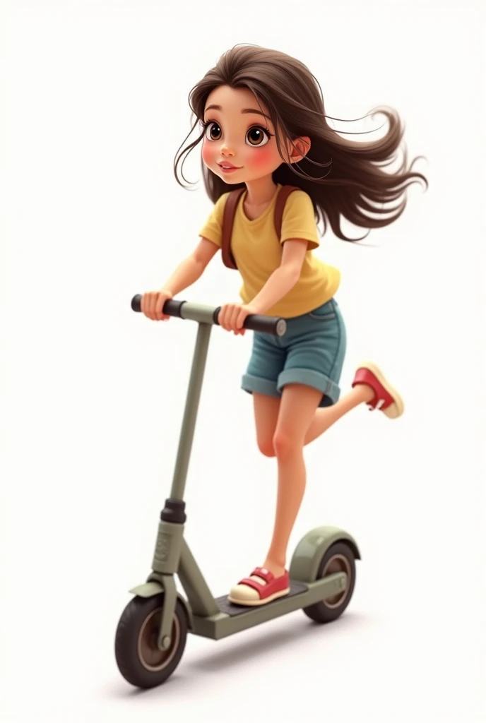 ((officially)) ((masterpiece)) ((best quality)) ((detailed))  ((photorealism)) ((disney)) girl on scooter on white background