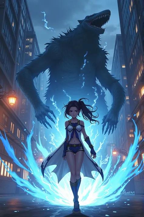 a teenager girl with a superpowers fighting monsters make it animae