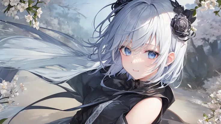 Ultra HD,Look at the viewers, and, 20 years old, 非常にShort Hair, Long bangs between the eyes, Pale blue eyes, Very detailed,(masterpiece、Best Quality),Gray Hair、Laughter、wonderful, Silver Hair, iris, Short Hair、Small face、明るいsmile、(Detailed face) ,Professio...