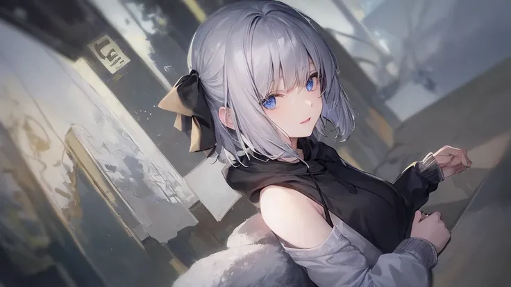 Ultra HD,Look at the viewers, and, 20 years old, 非常にShort Hair, Long bangs between the eyes, Pale blue eyes, Very detailed,(masterpiece、Best Quality),Gray Hair、Laughter、wonderful, Silver Hair, iris, Short Hair、Small face、明るいsmile、(Detailed face) ,Professio...