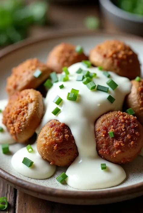 Fried mushrooms in sour cream