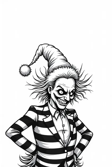 beetlejuice with christmas hat, comic style, black and white