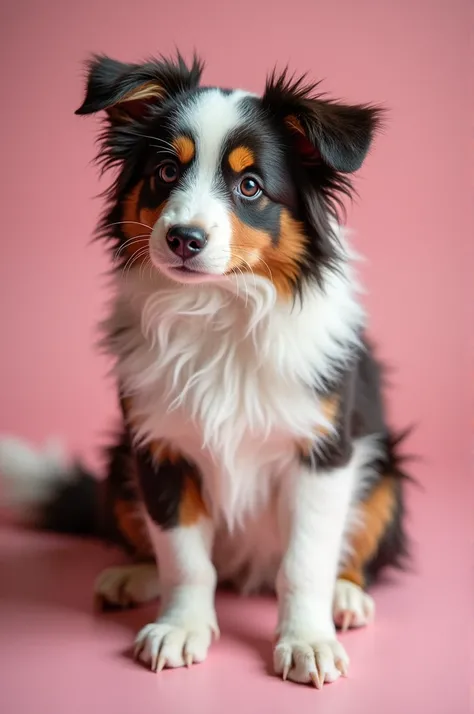 Furry, pink, border collie, young, breasts, vagina, fluffy? Big paws, sitting spread eagle, blush, long tail, wetness