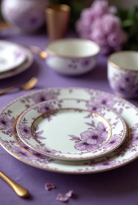 Few Floral purple dinner set big plate small plate and bowl 