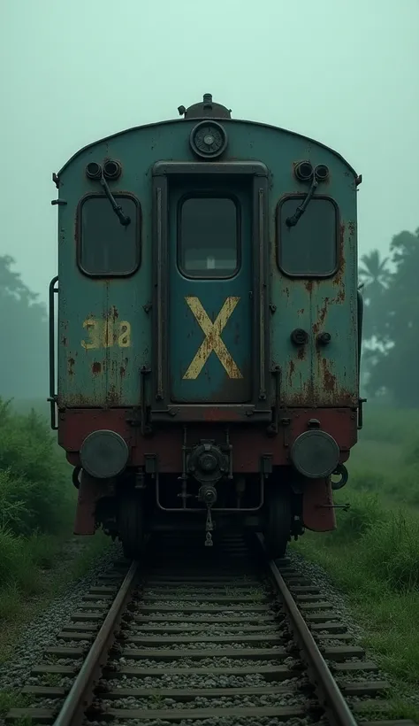 Indian train, last, backside, X sign on train 