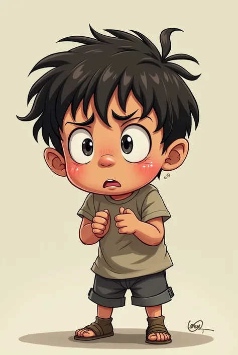 A kid that is fear, full body, cartoon more realistic like grafic
