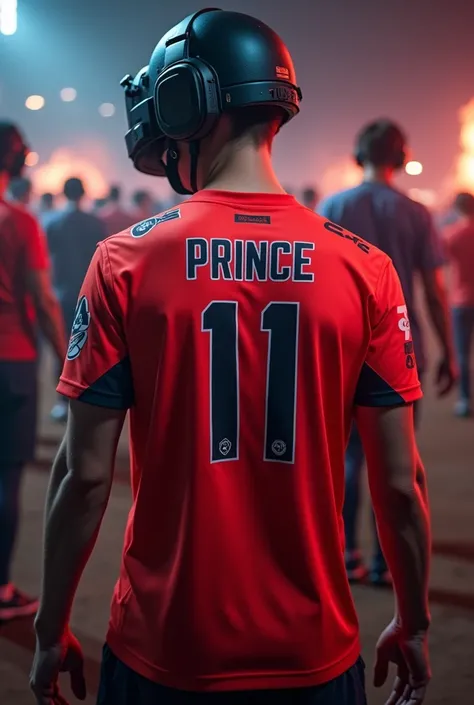 Pubg esports player jersey in machs light red and player back side number 11 and name prince play the game