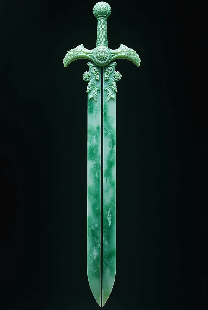 A heavy longsword made of tourquoise jade with the blade cut in half