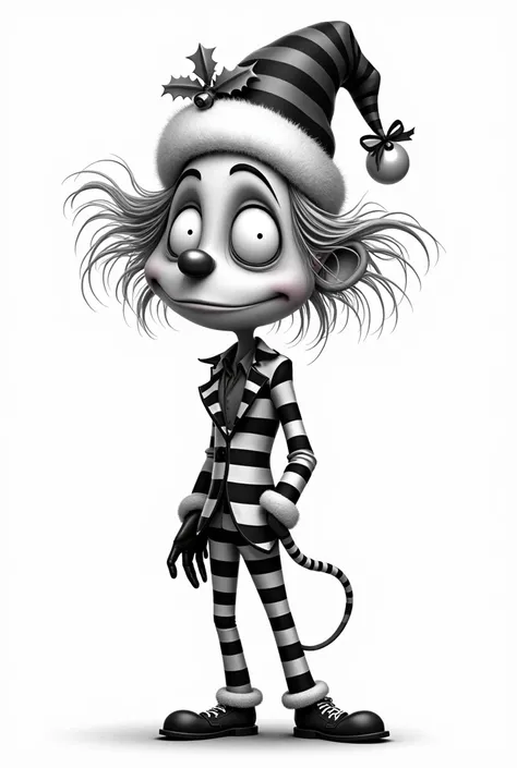 beetlejuice with christmas hat. Michael keto black and white , cartoon, looking ahead