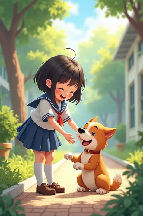 Cute school girl with a dog