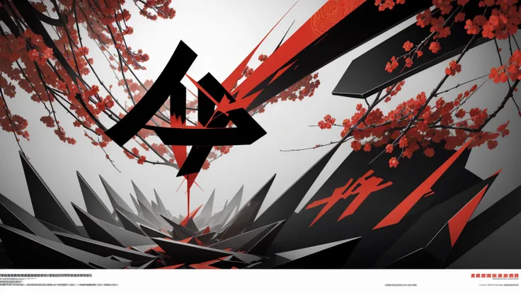 (masterpiece, Best Quality, Very detailed, 8K wallpaper), Abstract colored letters, Black and Red、Vibrant, acute angle、Multifaceted、A lot of kanji、article、Chinese