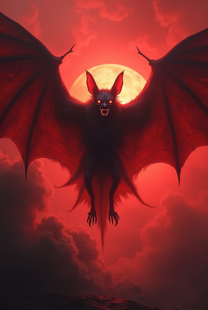  A Crimson Red Beyond Stranger Things Bat with clouds and black smoke.