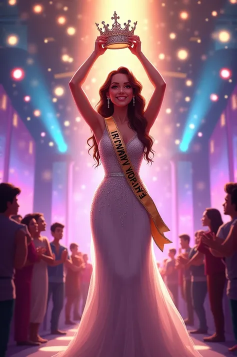 Illustration of pageant winner with crown and sash