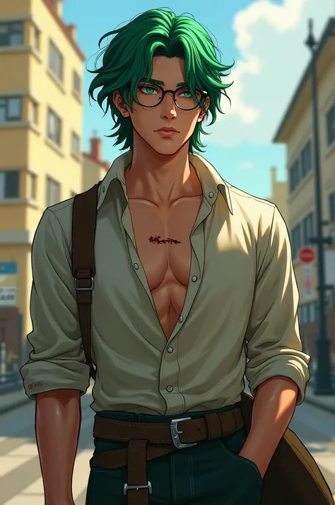 name: Jean Piaget Surname: undefined Age:24 Eyes: Emerald Green Hair: medium wavy close Body: atletico, strong limbs Other features: Burn scars near the abdomen Occupation: rent-a-boyfriend Personality: nice, knight, smiling, a little introverted, gross so...