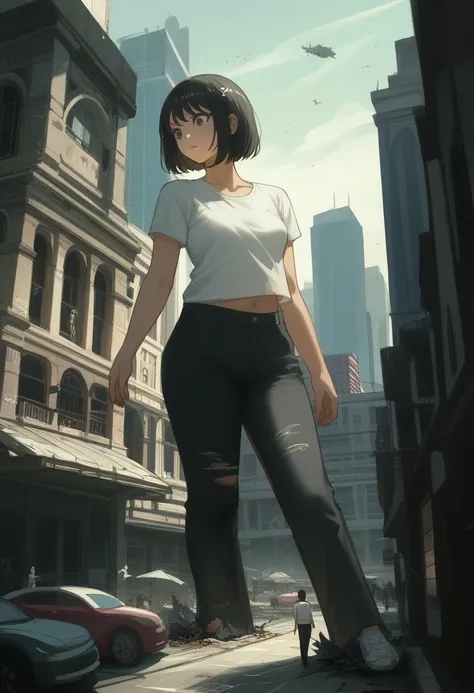 giantess、giantess woman、giantess、dynamic lighting、looming、walk、a woman bigger than the building、8k、high quality、high quality、dra...