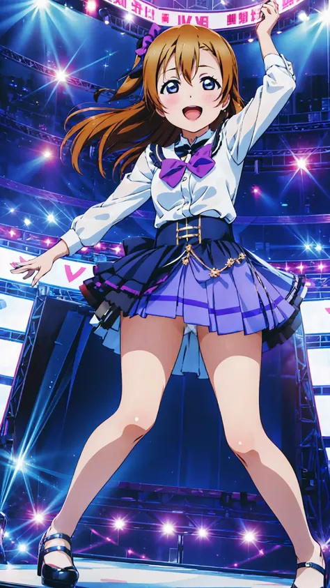 (((Pixel perfect, Perfect detail))), single, One girl, Honoka Kosaka, Low angle, Skirt Lift, dress, Stage Love Live, sing, Panty shot