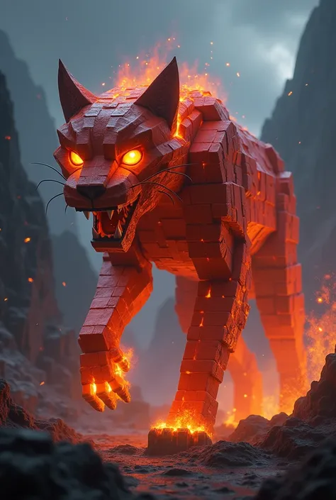 combine Ocelot with minecraft Magma Cub skin, epic and scary looking with minecraft style