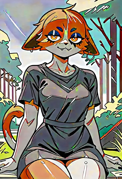 score_9, score_8_up, score_7_up, ultra quality, 1girl, 1girl, solo, furry, anthro, 1girl, meowskulls, meow skulls, Meowskullsxl, anthro, cat girl, animal ears, multicolored fur, black fur, orange fur, orange eyes, black and white and orange cat girl, multi...