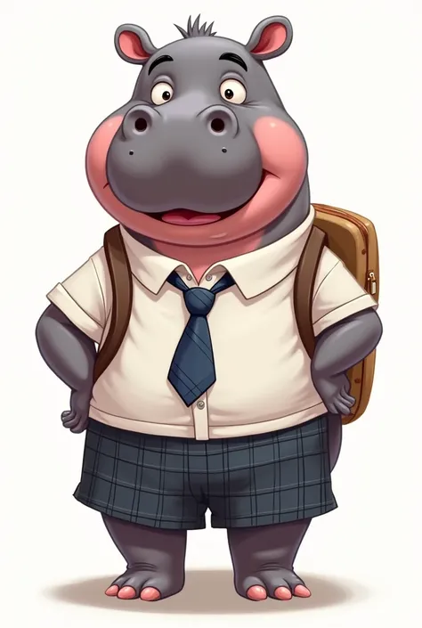 Create a picture of a hippo wearing a school uniform as a .png image.