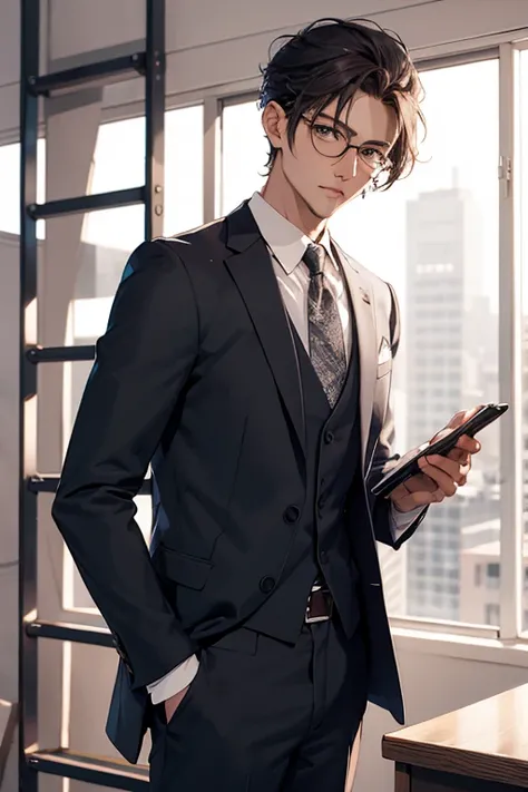 Handsome、Glasses、suit、Single、Ladder、serious
