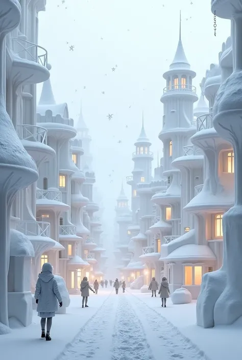 Modern city, The whole town is a snow sculpture, Compact building