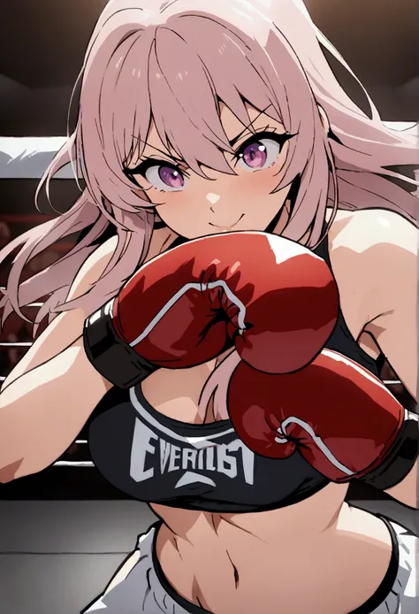 "mma girl touched the boxing glove", "anime style", "everlast boxing glove", "girl pro boxing gym", "SFW", "girl pro boxing ring", "masterpiece", "boxing with girl"