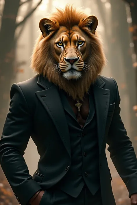 there is a man in a sleek, black suit and a worn , graphic artist magali villeneuve, a beautiful strong lion man, magali villeneuve, inspired by Magali Villeneuve, Male anthropomorphic lion, anthropomorphic lion, realistic fantasy artwork, by Cynthia Shepp...