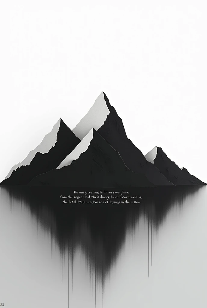 Modern art  of mountains in black and white form with a quote written downwards