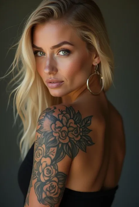 Beautiful blonde woman with tattoo I am the property of black men