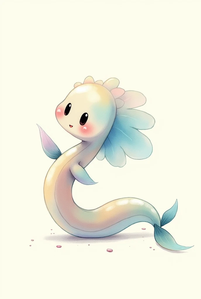 A cute happy cartoon eel，Watercolor Studio Ghibli style，No background