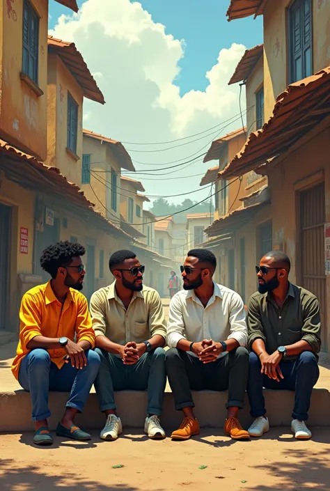 Nigeria young man well  with friends sitting down in local area 