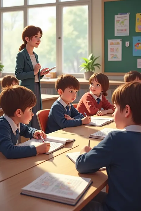 Kids are reading book in class room present of teacher