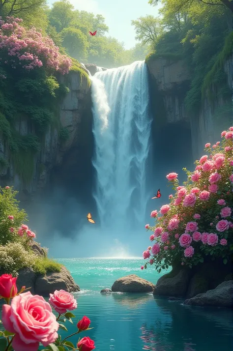 Waterfall in beautiful rose in butterfly