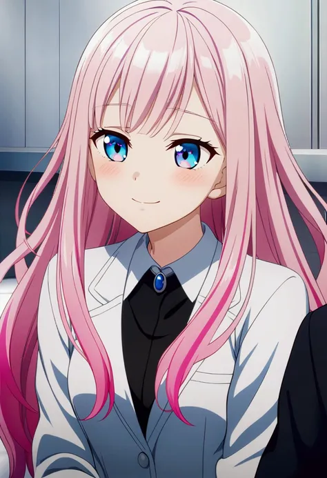 1girl, white silver-pink hair, long hair, pink and blue eyes melt color, CG, screenshot, arrogant smile