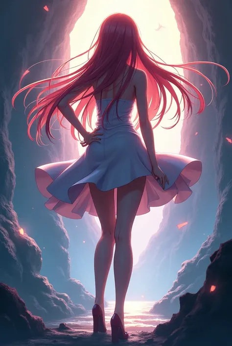 anime girl hand on the waist, back view, full body