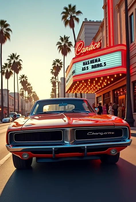 Montre moi une dodge charger devant un cinéma a Los Angeles 