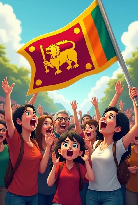 Srilankan flag hang with number of  people and they chearup